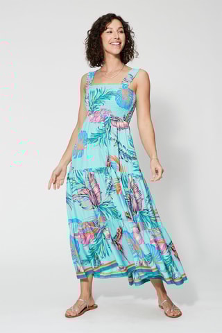 Vestido comprido - Turquesa e azul  - Azul