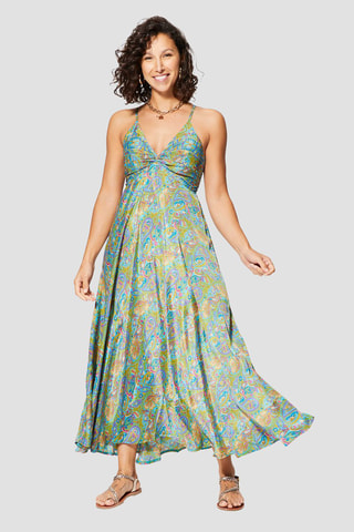 Vestido comprido - Verde e turquesa - Azul e verde