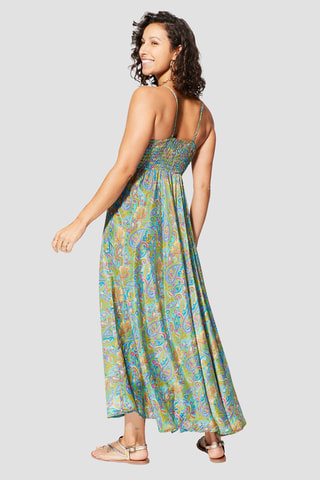 Vestido comprido - Verde e turquesa - Azul e verde