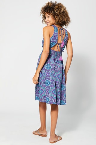 Vestido midi - Azul e rosa - Azul, violeta e rosa