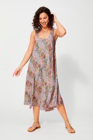 Vestido trapézio Rosa e turquesa - Azul, verde e rosa