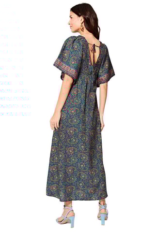 Vestido comprido Azul-marinho e mostarda - Azul