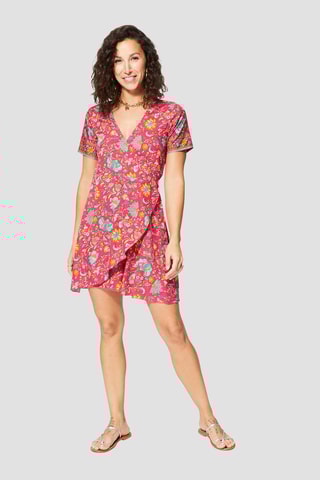 Vestido traçado - Rosa - Azul, laranja e rosa