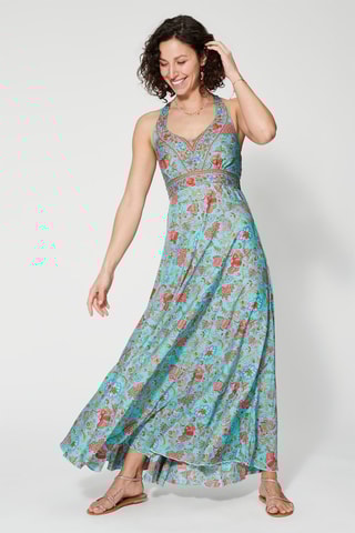 Vestido comprido - Turquesa e laranja  - Azul