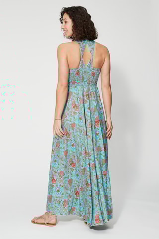 Vestido comprido - Turquesa e laranja  - Azul