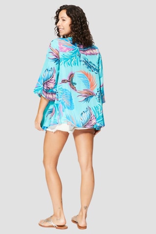 Quimono - Azul - Azul, violeta e rosa