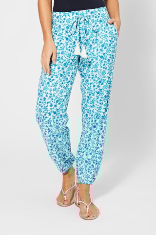 Calças direitas 7/8 - Turquesa - Branco e azul