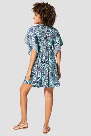 Vestido trapézio - Azul - Azul e branco