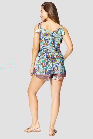 Macacão curto - Azul e vermelho - Vermelho, azul e laranja