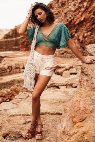 Crop top - Turquesa e amarelo - Amarelo