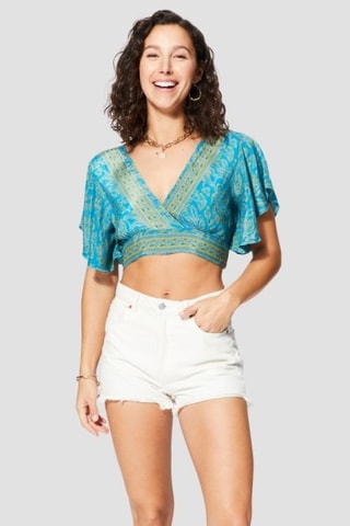 Crop top - Turquesa e amarelo - Amarelo