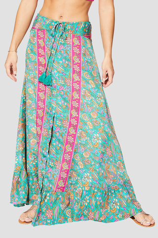 Saia comprida - Verde e fúcsia - Verde, laranja e rosa