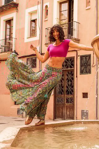 Saia comprida - Verde e fúcsia - Verde, laranja e rosa