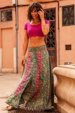 Saia comprida - Verde e fúcsia - Verde, laranja e rosa