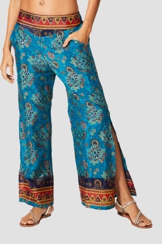 Calças flare - Azul - Vermelho, azul e amarelo