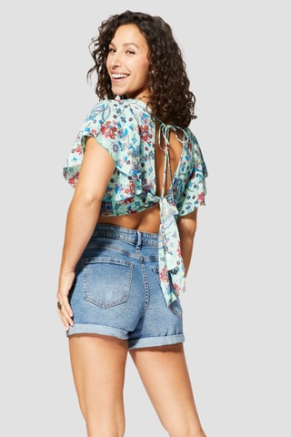 Crop top - Azul - Branco, azul e rosa