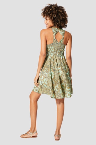 Vestido com folhos - Dourado e bege  - Bege e castanho