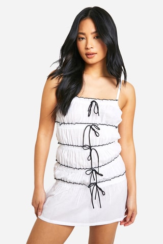 Abito taglio dritto punto smock - Bianco