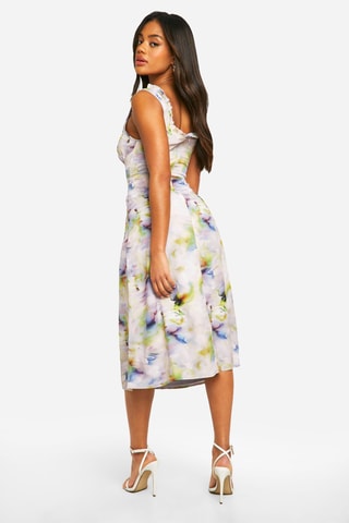 Robe midi - Blanc et mauve