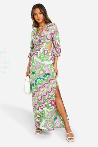 Abito lungo - Verde chiaro e fucsia