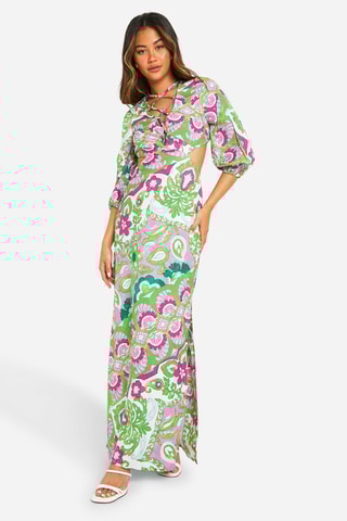 Abito lungo - Verde chiaro e fucsia