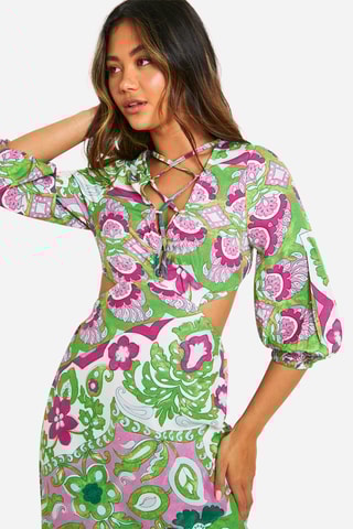 Abito lungo - Verde chiaro e fucsia