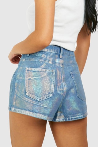 Shorts in jeans a vita alta - Celeste