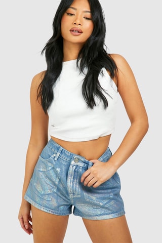 Shorts in jeans a vita alta - Celeste