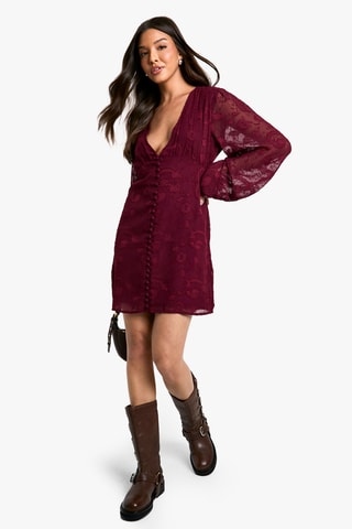 Abito taglio dritto in pizzo - Bordeaux