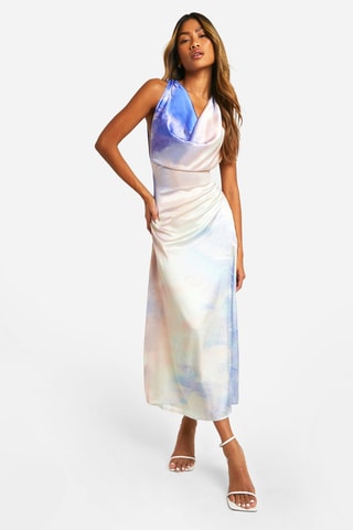 Abito drappeggiato - Viola e bianco