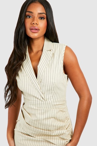 Abito drappeggiato in lino - Ecrù