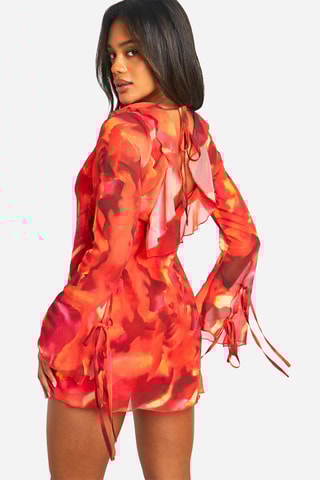 Abito a trapezio - Rosso e marrone scuro