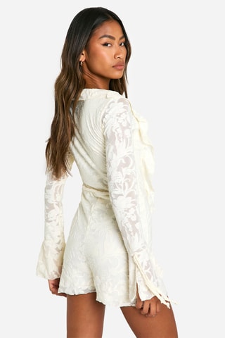 Tuta corta in pizzo - Beige