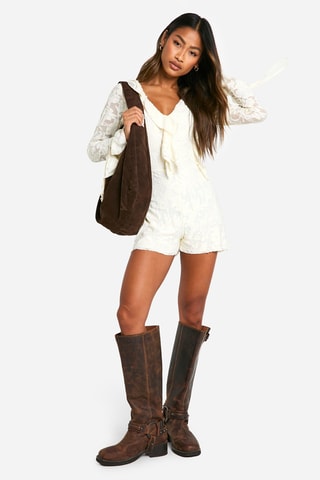 Tuta corta in pizzo - Beige