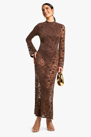Abito lungo in pizzo - Marrone
