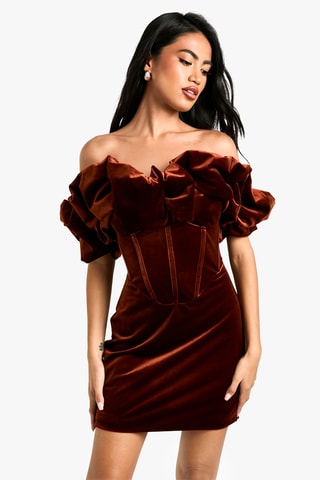 Abito a tubino in velluto - Cammello