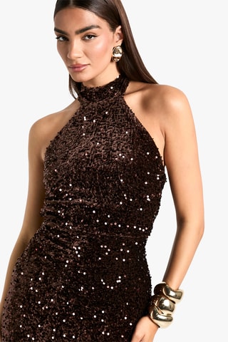 Abito lungo in velluto - Marrone