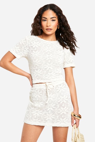 Minigonna a vita alta - Ecrù