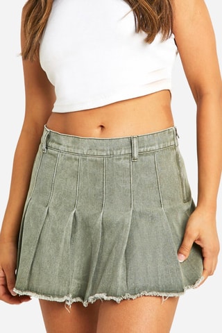 Minigonna plissé in jeans - Grigio chiaro