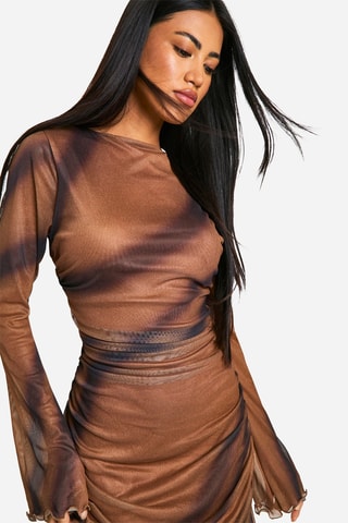 Abito taglio dritto tie and dye - Marrone