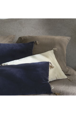 Copricuscino in velluto - Blu e beige - 40 x 30 cm