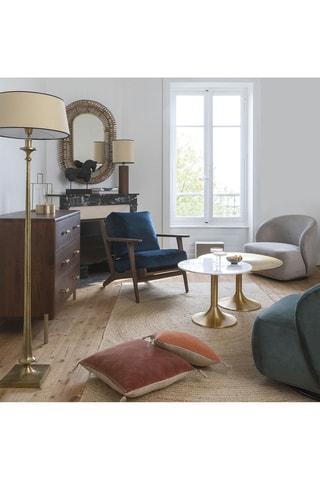 Fauteuil en hévéa - Bleu pétrole - En tissu velours