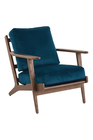 Fauteuil en hévéa - Bleu pétrole - En tissu velours