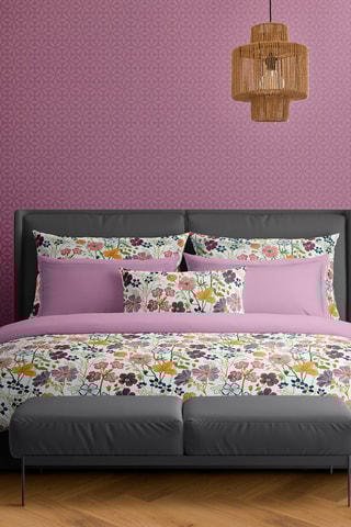 Sábana bajera de satén de algodón 80 hilos/cm² - Fleurs vintage - Lila