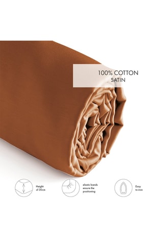 Sábana bajera de satén de algodón 80 hilos/cm² - Marrón