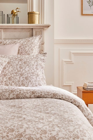 2 fundas de almohada de satén de algodón 200 hilos/cm² Parterre de Roses - Blanco