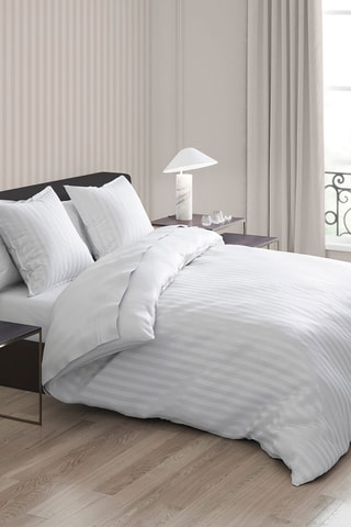 2 fundas de almohada de satén de algodón 79 hilos/cm² Dobby Stripe - Blanco