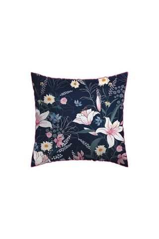 2 fundas de almohada de satén de algodón 80 hilos/cm² Jardin rêveur - Azul oscuro y rosa