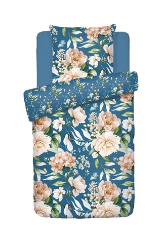 Juego de nórdico de satén de algodón 79 hilos/cm² Jardin des Fleurs - Azul