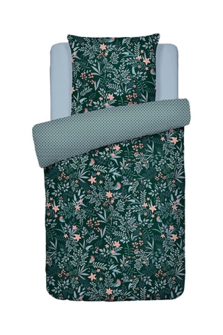 Juego de nórdico de satén de algodón 80 hilos/cm² Harmonie des oiseaux - Verde y rosa